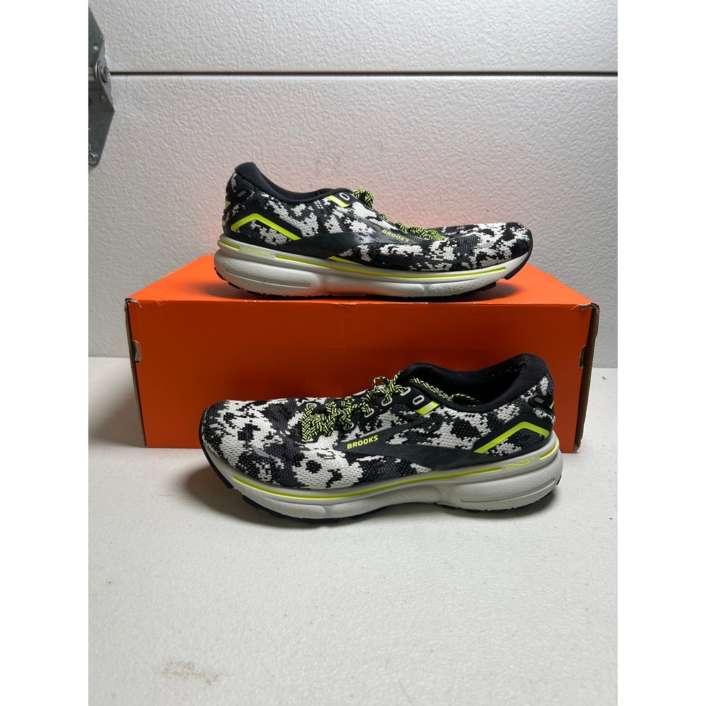 Brooks Running Shoes Ghost 15 Black White Neon 8.5 #12829